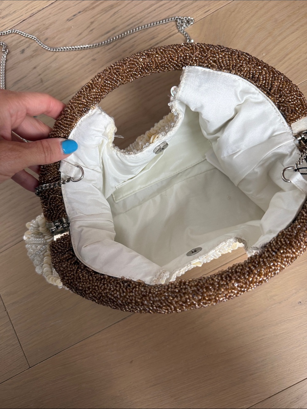 Zara - Beaded White & Cream Handheld Clutch Bag NWT - Picture 6 of 7